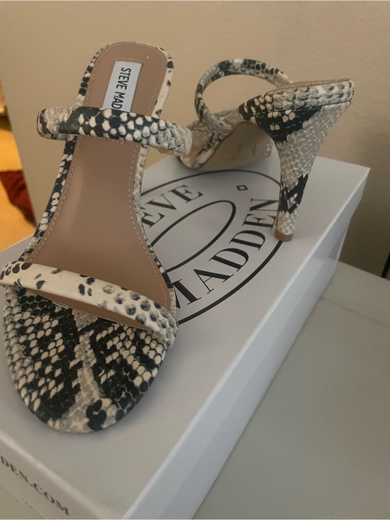 Steve Madden Shoes - Steve Madden Snake-Print Strappy Heels in Black and Cream